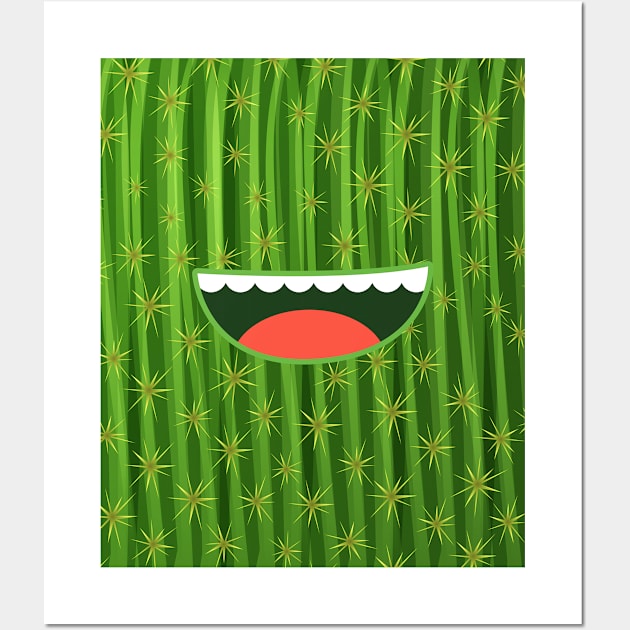 Funny Green Cactus Pattern Smiley Succulent Cacti Creatures Wall Art by MintaApparel